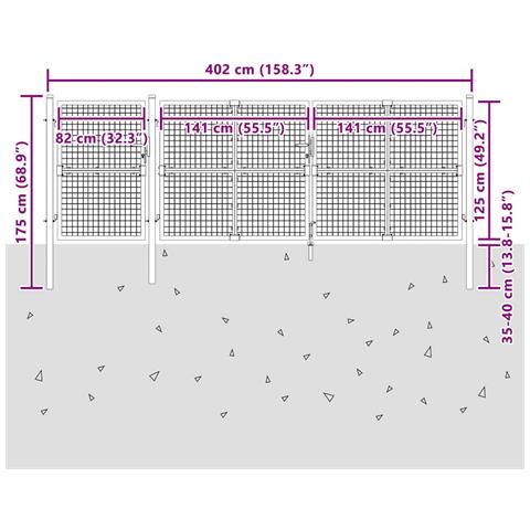 Cancello Da Giardino Rete Antracite 400x175 Cm Acciaio Zincato - Foto 2