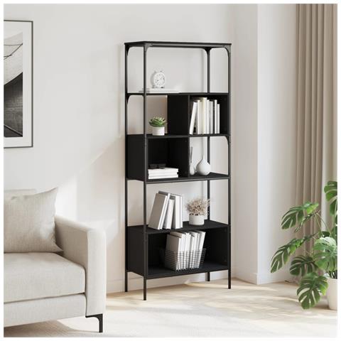Libreria A 5 Ripiani Nera 76x33x188,5 Cm In Legno Multistrato - Foto 3