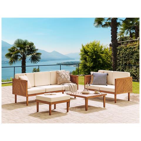 Salotto Da Giardino 5 Posti Con Tavolino E Ottomana Legno Acacia Chiaro E Beige Chiaro Baratti - Foto 1