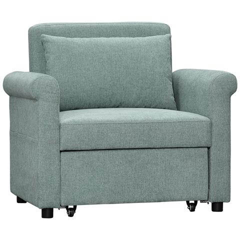 Poltrona Letto Singolo Con Schienale Regolabile In 4 Posizioni E Seduta Imbottita, 96x84.5x87.5 Cm, Verde - Foto 1