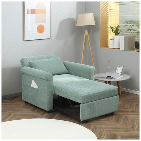 Poltrona Letto Singolo Con Schienale Regolabile In 4 Posizioni E Seduta Imbottita, 96x84.5x87.5 Cm, Verde - Foto 2