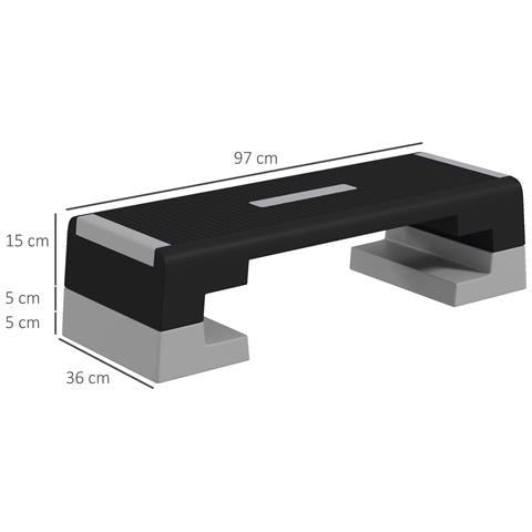 Stepper Ad Altezza Regolabile Con Gradini Rimovibili E Fondo Antiscivolo, In Abs, 97x36x15/20/25 Cm, Grigio - Foto 2