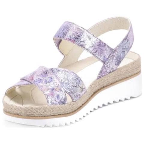 Sandali Con Velcro In Pelle Floreale Viola Da Donna 36 - Foto 5