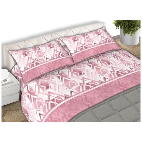 Completo Lenzuola Letto 100% Cotone Made Italy Disegno Rombo Cn Matrimoniale Rosa - Foto 1