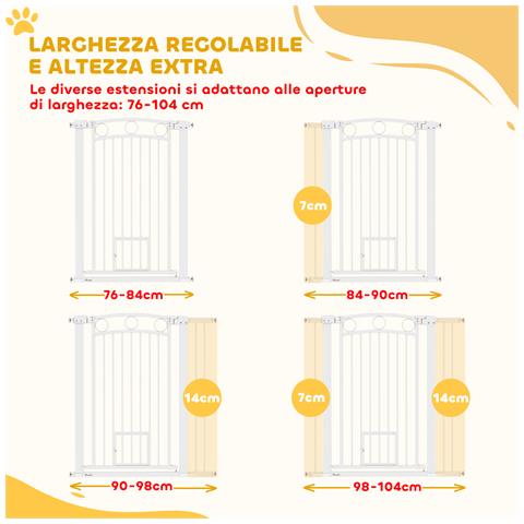 Cancellino per Cani Regolabile da 76-104 cm, Cancelletto Alto 106 cm con 2 Estensioni, Bianco - Foto 2