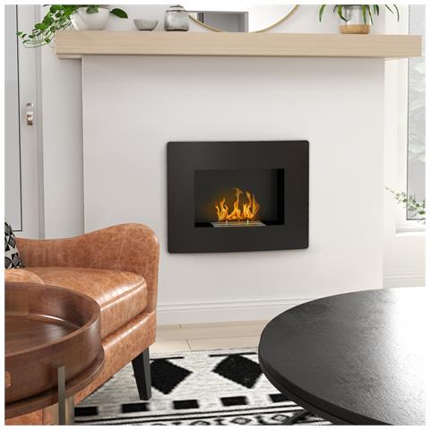 Caminetto a Bioetanolo da Incasso in Acciaio, Durata 3.3 Ore e Capacità 0.9L, 66x16x52 cm, Nero - Foto 2