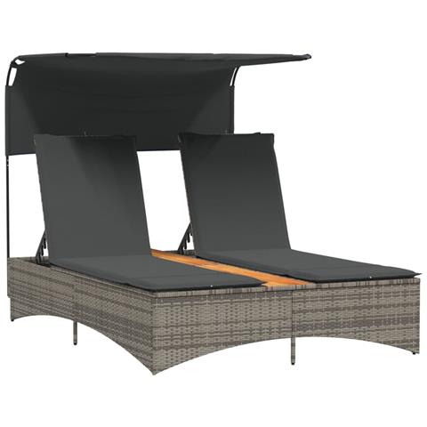 Lettino Doppio Con Baldacchino E Cuscini Grigio In Polyrattan - Foto 2