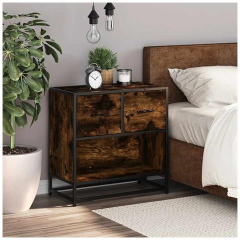 Comodino Rovere Fumo 60x31x60 Cm In Legno Multistrato E Metallo - Foto 3