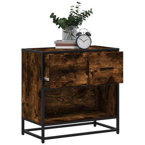 Comodino Rovere Fumo 60x31x60 Cm In Legno Multistrato E Metallo - Foto 1