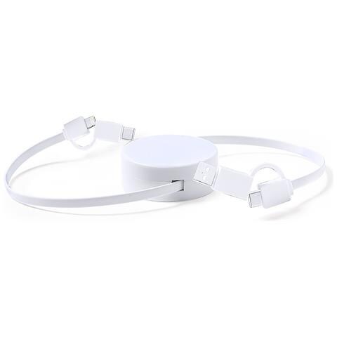 Caricabatterie E Cavo Dati. Cavo Estensibile. Connessione Micro Usb, Tipo C E Lightning 9v Dc 2.1a 80x4.1x1.7 Cm. Colore Bianco - Foto 2