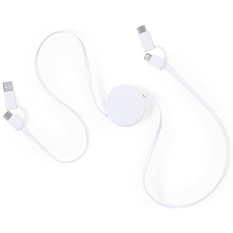 Caricabatterie E Cavo Dati. Cavo Estensibile. Connessione Micro Usb, Tipo C E Lightning 9v Dc 2.1a 80x4.1x1.7 Cm. Colore Bianco - Foto 4