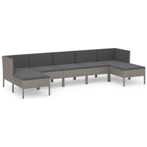 Set Divani Da Giardino 7 Pz Con Cuscini In Polyrattan Grigio - Foto 1