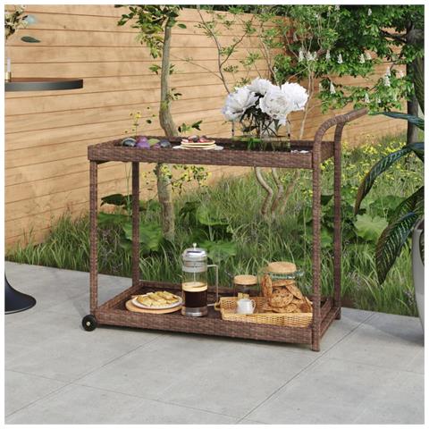 Carrello Da Bar Marrone 100x45x83 Cm In Polyrattan - Foto 6