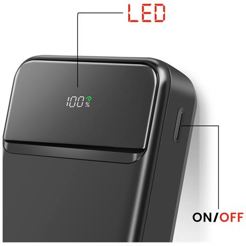 Batteria Esterna 20000mah Con Usb-c E 2 Usb Schermo Led Compatta, Nero - Foto 5