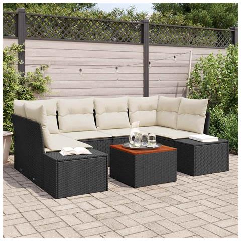 Set divano giardino 7 pezzi con cuscini Nero Polyrattan Acacia - Foto 2