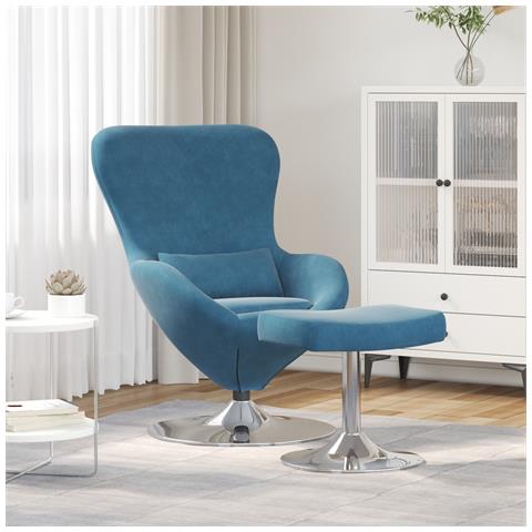 Poltrona a Uovo  con Poggiapiedi in Velluto Blu - Foto 2