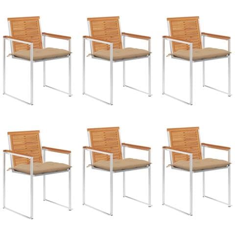 Sedie da Giardino con Cuscini 6 pz in Legno Massello di Acacia - Foto 1