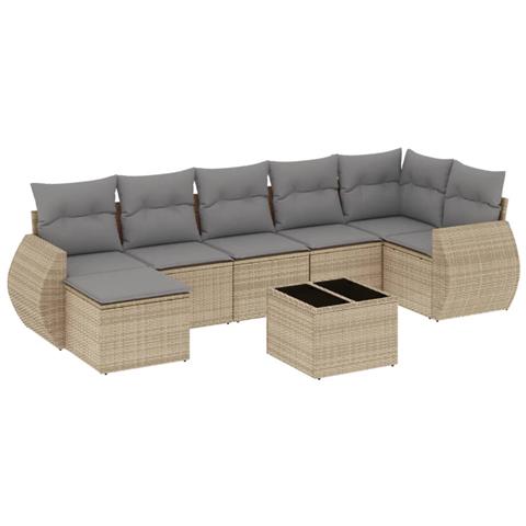 Set Divano da Giardino 8 pz con Cuscini Beige in Polyrattan - Foto 1