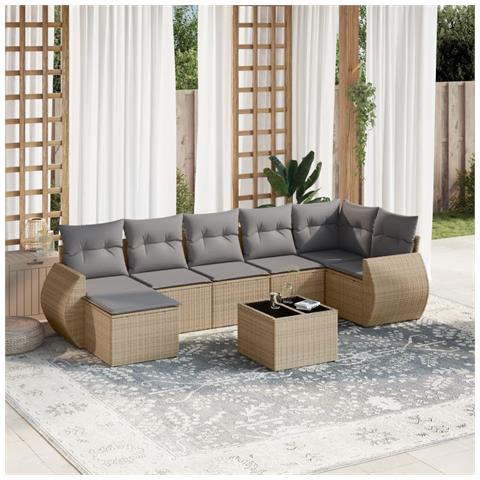 Set Divano da Giardino 8 pz con Cuscini Beige in Polyrattan - Foto 2