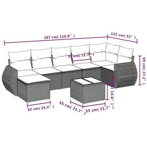 Set Divano da Giardino 8 pz con Cuscini Beige in Polyrattan - Foto 3