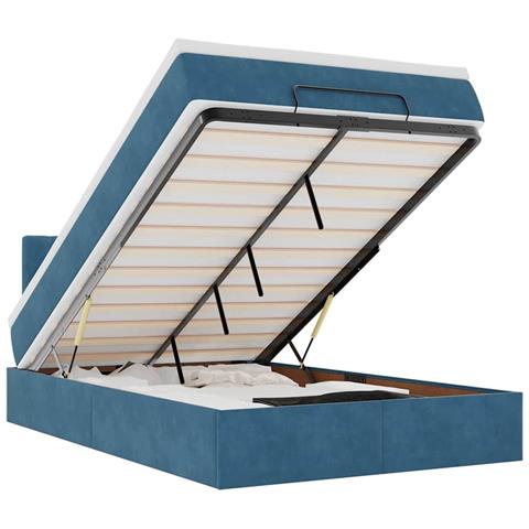 Pouf Letto con Materasso Blu Scuro 120x190 cm Velluto - Foto 1