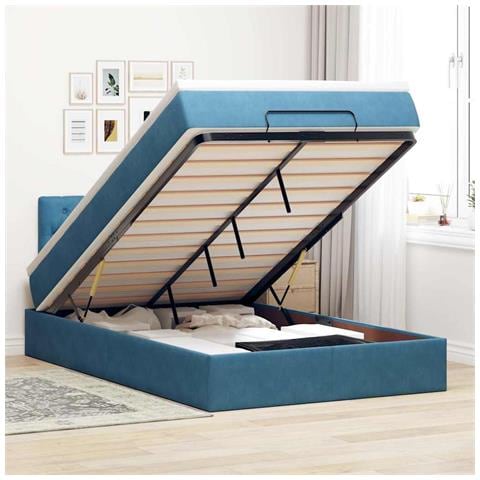 Pouf Letto con Materasso Blu Scuro 120x190 cm Velluto - Foto 2