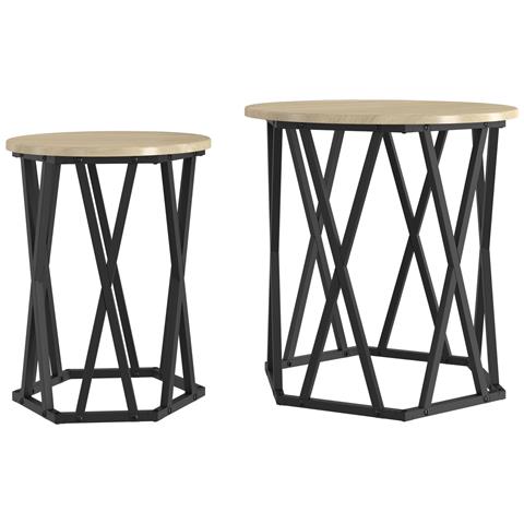 Set di 2 tavolini  in legno ingegnerizzato rovere Sonoma - Foto 1