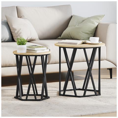 Set di 2 tavolini  in legno ingegnerizzato rovere Sonoma - Foto 2