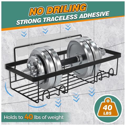 Mensola Bagno Doccia 4in1 Con Porta Sapone Autoadesiva Nera - Foto 2