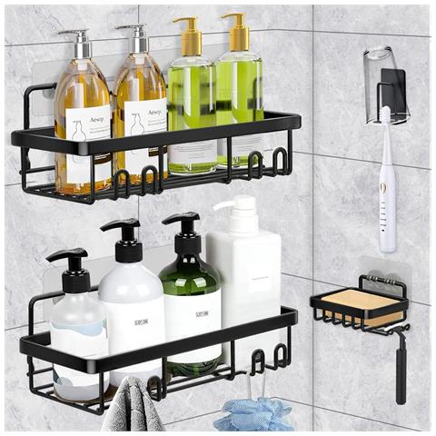 Mensola Bagno Doccia 4in1 Con Porta Sapone Autoadesiva Nera - Foto 6