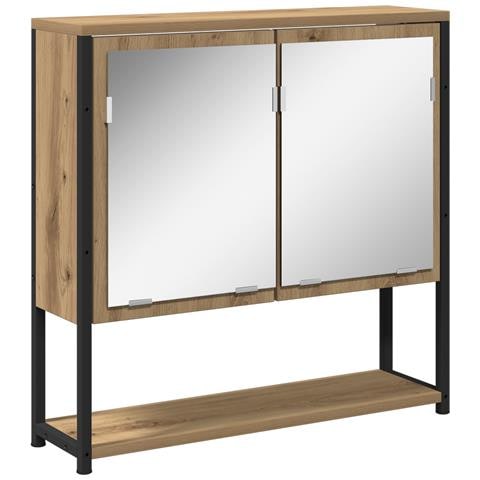 Mobiletto da bagno con specchio Rovere Artigianale 60x16x60 cm Legno Ingegnerizzato - Foto 1
