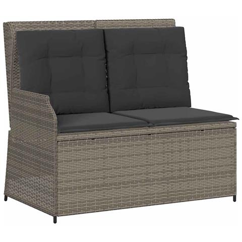 Panca Reclinabile da Giardino con Cuscini Grigia in Polyrattan - Foto 1