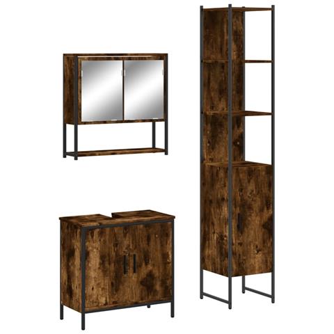 Set Mobili da Bagno 3 pz Rovere Fumo in Legno Multistrato - Foto 1