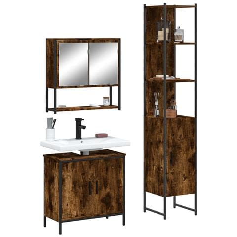 Set Mobili da Bagno 3 pz Rovere Fumo in Legno Multistrato - Foto 2
