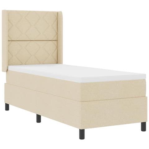 Letto a molle con materasso Crema 90 x 190 cm Tessuto - Foto 1