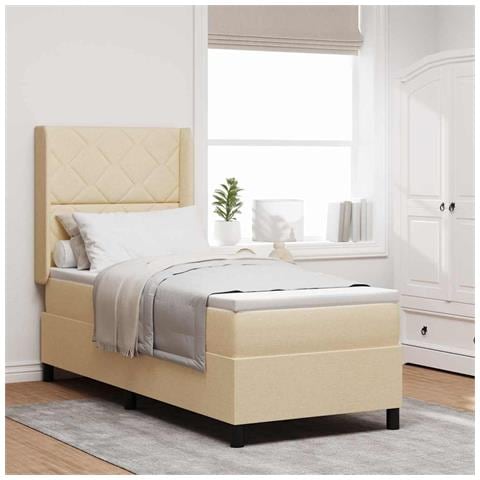 Letto a molle con materasso Crema 90 x 190 cm Tessuto - Foto 2