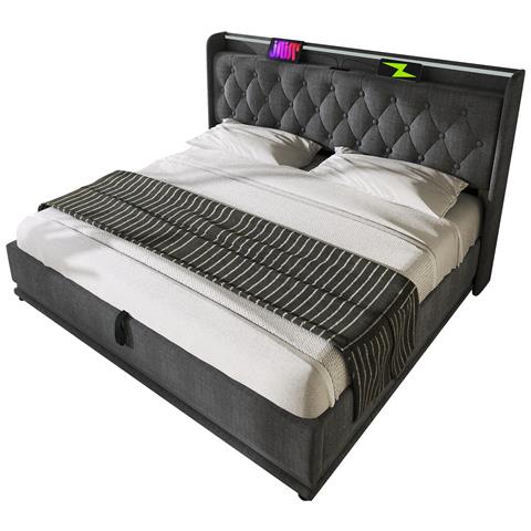 Letto Matrimoniale Con Illuminazione Led Integrata E Testiera Imbottita - Foto 1