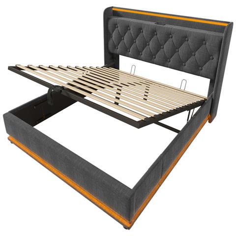 Letto Matrimoniale Con Illuminazione Led Integrata E Testiera Imbottita - Foto 3