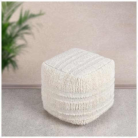 Tessa - Pouf In Lana Avorio Con Decoro 40 X 40 - Foto 1