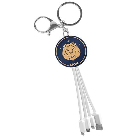 Cavo Usb 3 In 1 Micro-usb / Usb-c / Lightning Design Portachiavi Astrologia Leone, Bianco - Foto 1