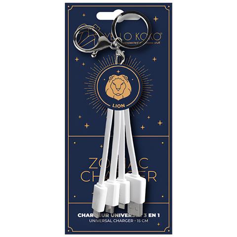 Cavo Usb 3 In 1 Micro-usb / Usb-c / Lightning Design Portachiavi Astrologia Leone, Bianco - Foto 5