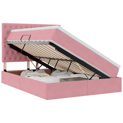 Letto con contenitore e materasso Rosa 140 x 200 cm Velluto - Foto 1