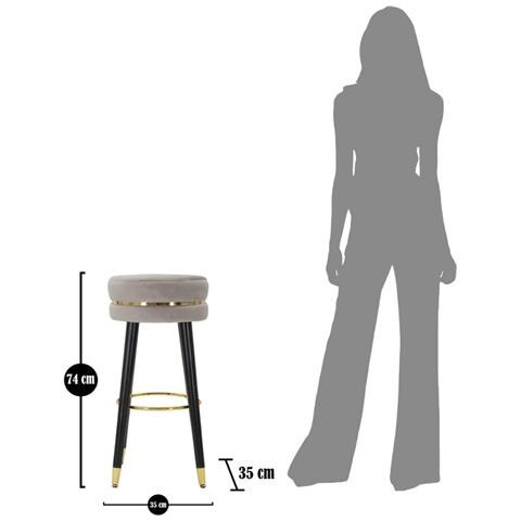 Sgabello Da Bar Paris Grigio E Gold In Tessuto Su Gambe Nere - H 74 Cm - Foto 7