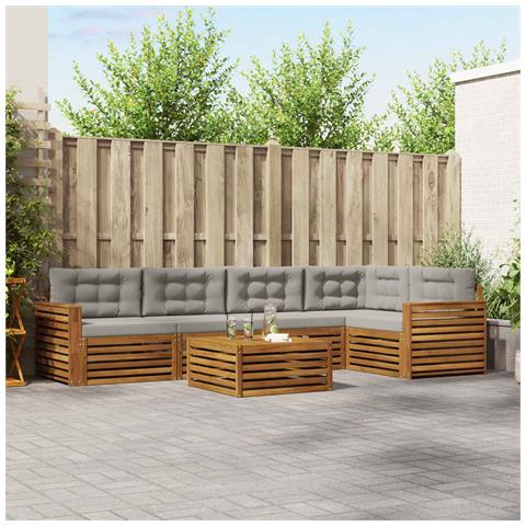 Set di divani da esterno 6 pcs Grigio Naturale e Chiaro - Foto 2