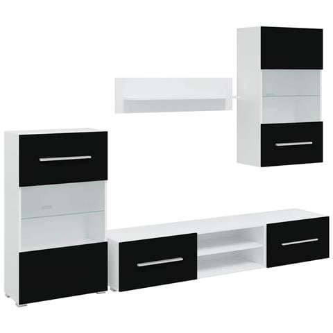 Mobili con Vetrina Parete Unità TV 5 pz con Luci LED Nero - Foto 1