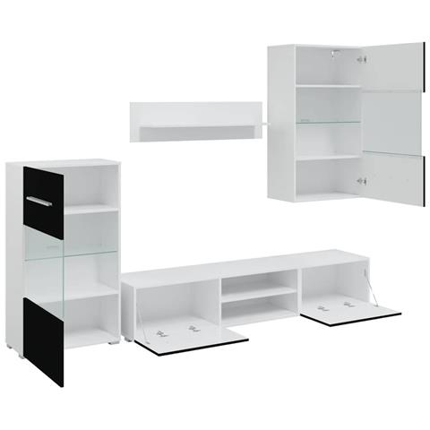 Mobili con Vetrina Parete Unità TV 5 pz con Luci LED Nero - Foto 8