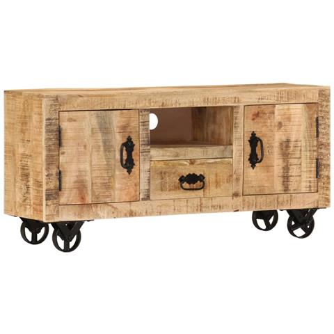Mobile Porta Tv In Legno Grezzo Di Mango 120x30x50 Cm - Foto 2