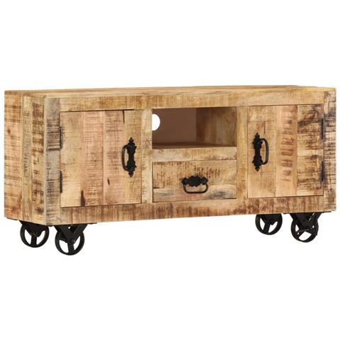 Mobile Porta Tv In Legno Grezzo Di Mango 120x30x50 Cm - Foto 10
