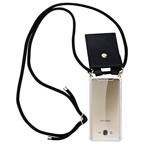 Catena Di Telefoni Cellulari Compatibile Con Samsung Galaxy J7 2015 In Nero - Coperchio Protettivo In Silicone Con Anelli D'oro, Cinturino In Corda E Custodia Staccabile - Foto 1