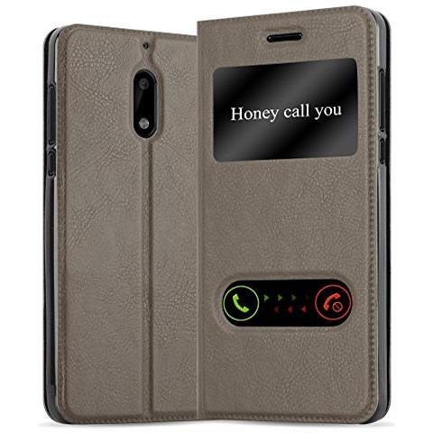 Custodia Compatibile Con Nokia 6 2017 In Bruno Pietra - Coperchio Protettivo Con Chiusura Magnetica, Funzione Stand E 2 Finestre Di Visualizzazione - Foto 1